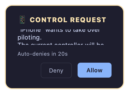 The Take control request shown on the desktop.