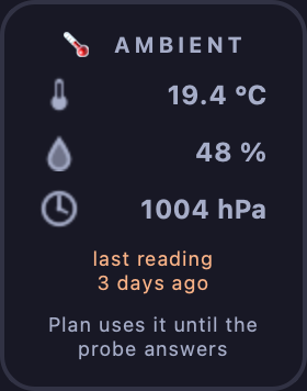 The AMBIENT window with the probe off, on its last reading.