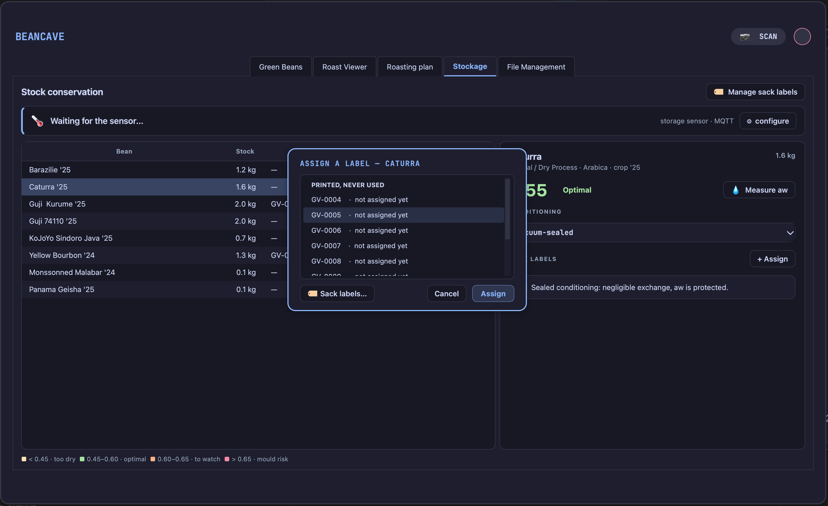 the Storage tab's + Assign picker