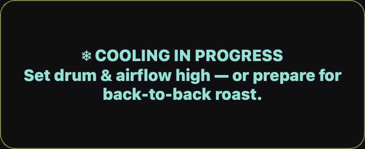 The same area showing the drop and cooling message.