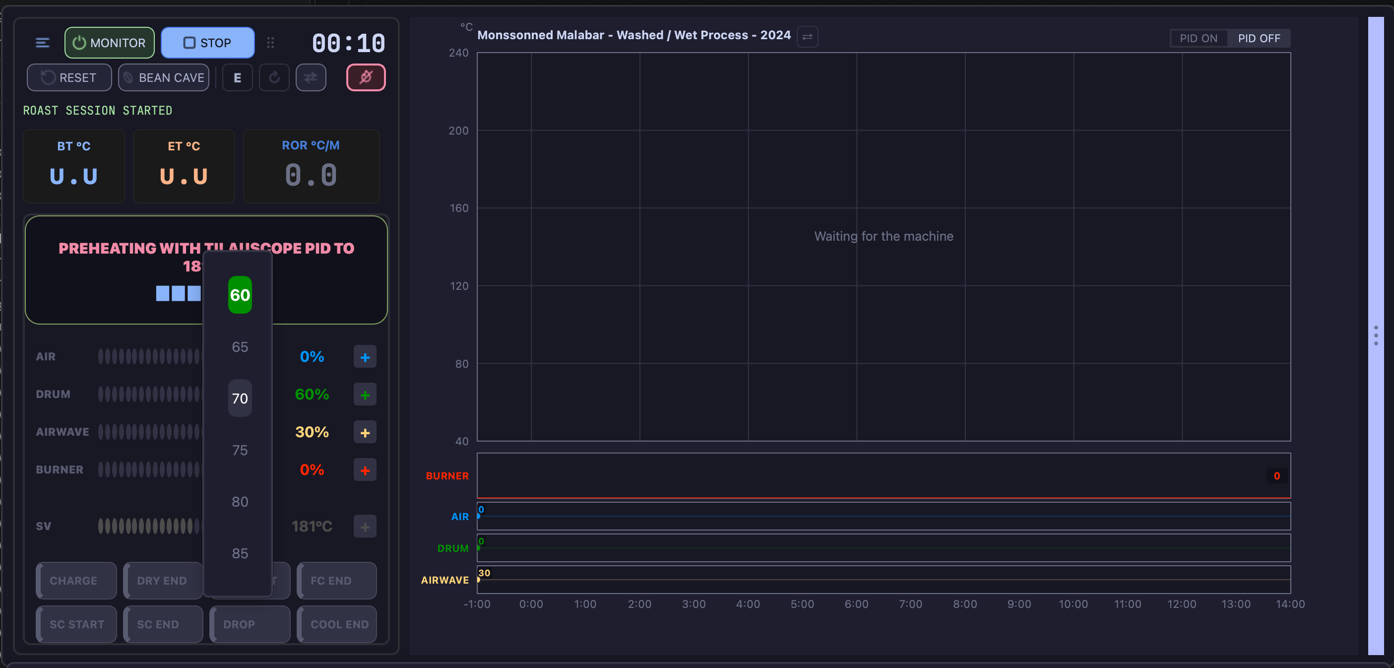 The percentage roller open on one control.